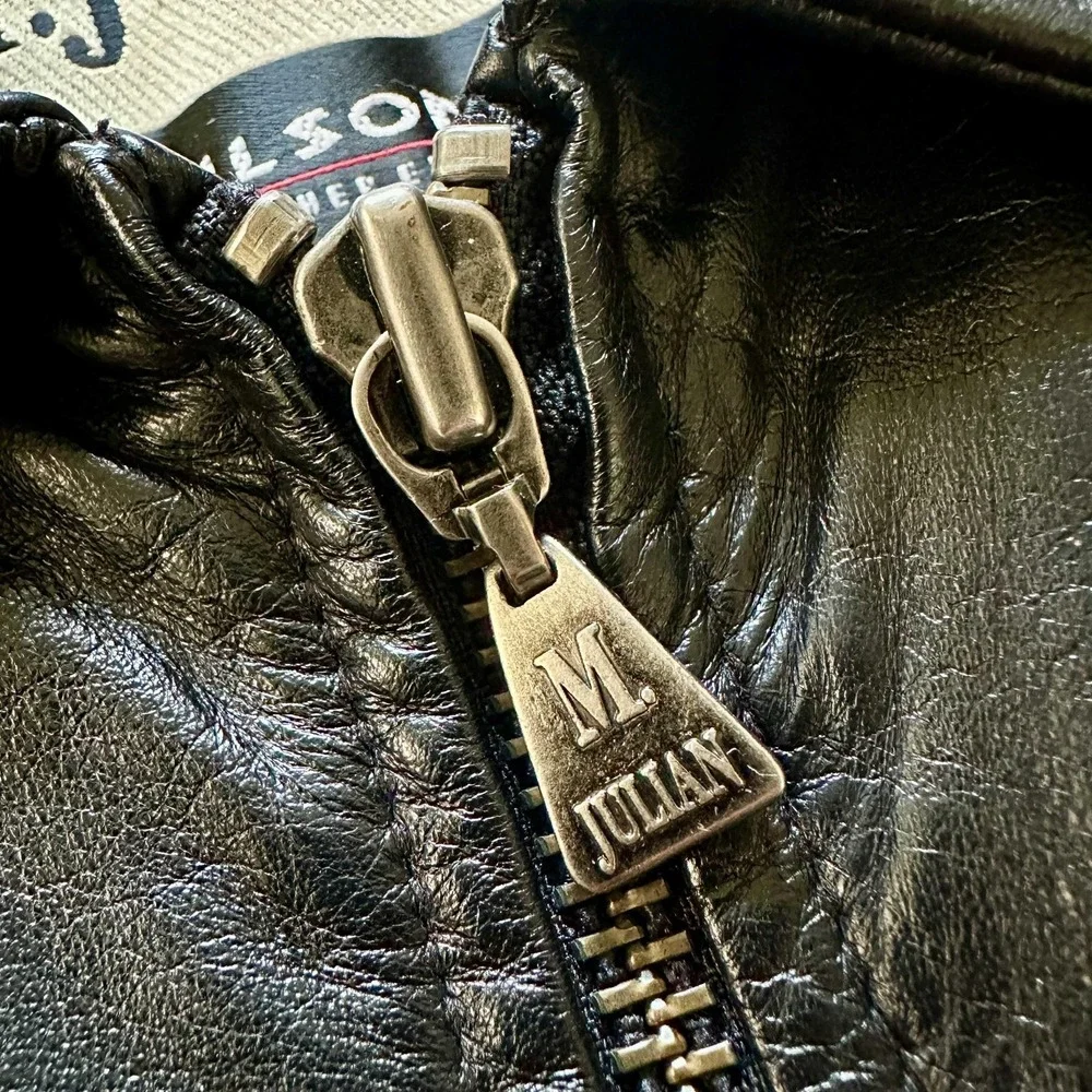 Vintage M JULIAN WILSONS Leather Jacket Mens XL Black Y2K Quilted Lined Zip